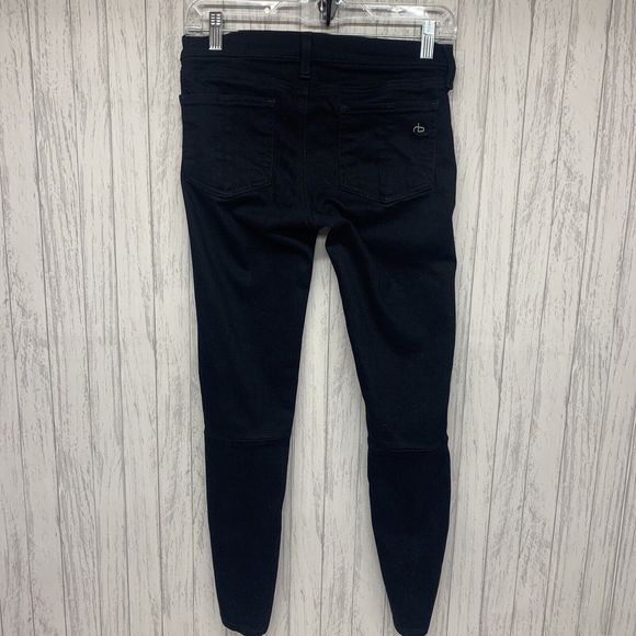 Womens Size 27 Rag & Bone Lamb Leather Front Jeans Black EUC - Picture 3 of 6